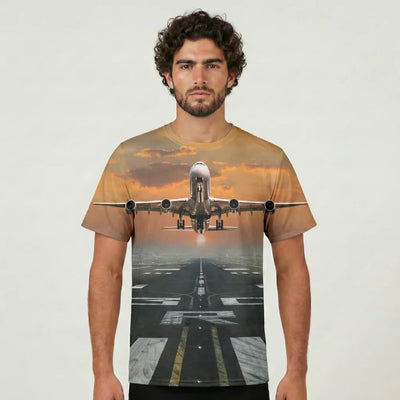 Aircraft Departing from RW30 aviation print 3D-printed clothing, soft cotton blend.