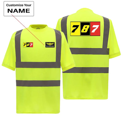 Flat Colourful 787 aviation design printed on soft cotton reflective T-shirt.