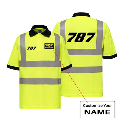 Boeing 787 Flat Text aviation design printed on soft cotton reflective polo shirt.