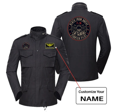 Fighter Jet 16 - Death From Above aviation design printed on heavy cotton coat with field details military coat.