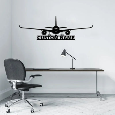 Airbus A350 Silhouette aviation design on durable metal with painted finish metal wall sign.