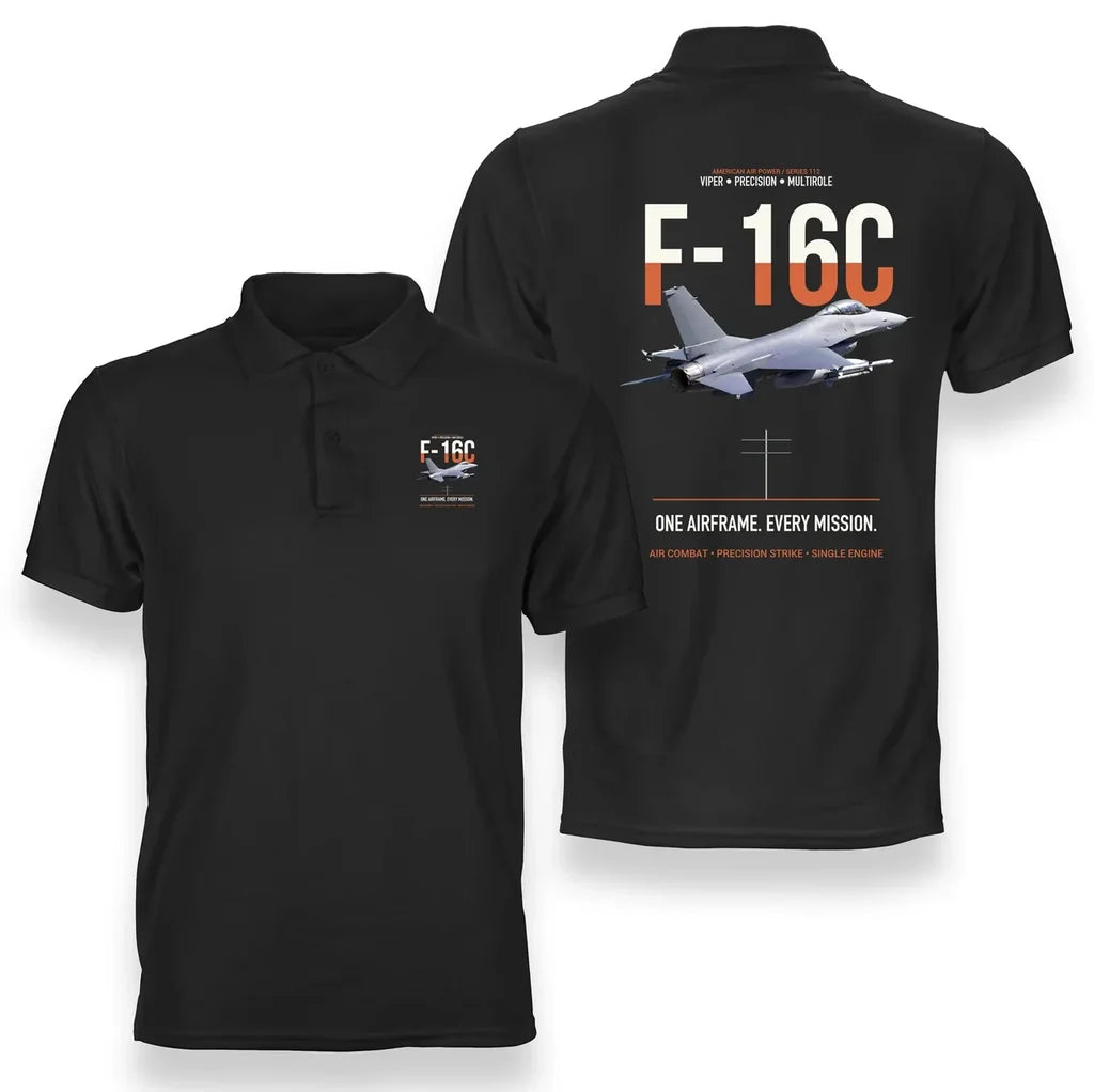 F-16C FIGHTING FALCON design on black polo