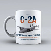 Thumbnail for C-2A Greyhound design on white ceramic mug, double-side print