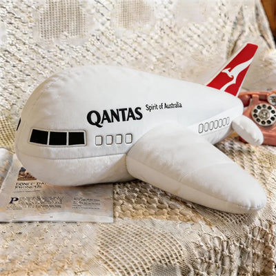 Qantas Airlines aviation design on soft polyester filling airplane-shape decorative pillow.