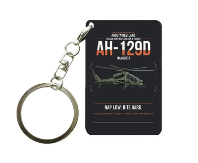 AgustaWestland AH-129D Mangusta design on black designed key chain, double-side print