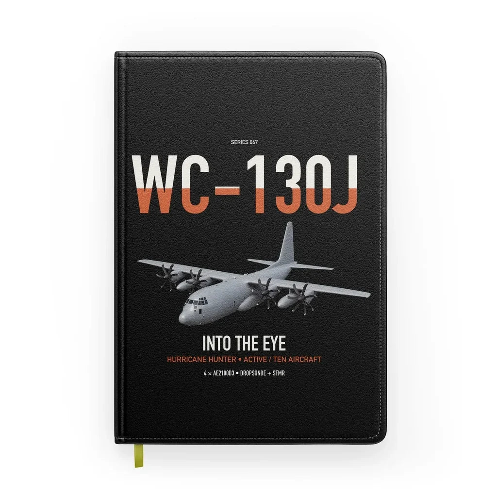 WC-130J Hurricane Hunter design on black notebook