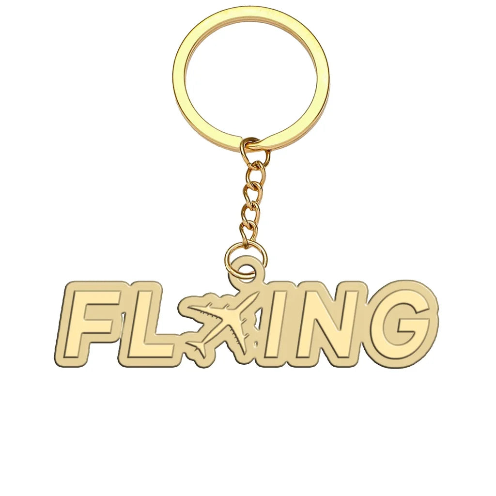 Flying aviation hollow key chain in polished alloy.