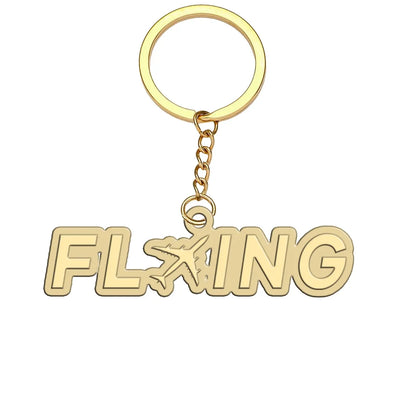 Flying aviation hollow key chain in polished alloy.