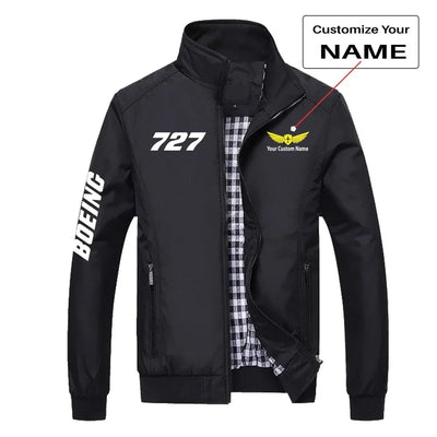 Boeing 727 Flat Text aviation design printed on modern shell with tailored fit stylish jacket.