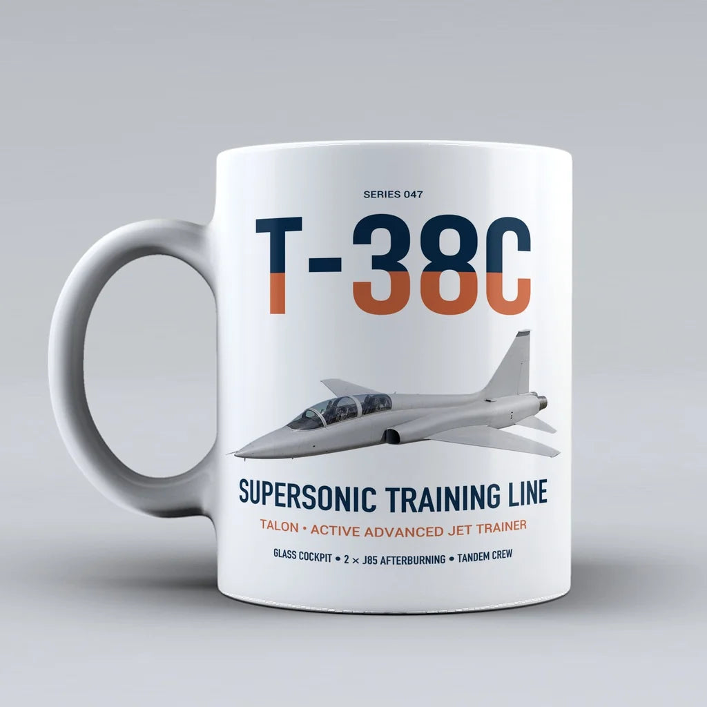 T-38C Talon design on white ceramic mug, double-side print