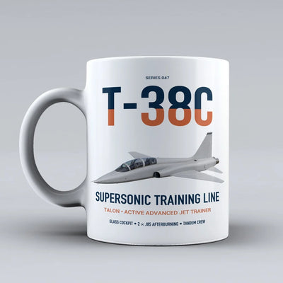 T-38C Talon design on white ceramic mug, double-side print