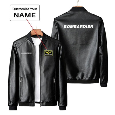 Bombardier & Text PU aviation design printed on genuine leather with quilted lining leather jacket.