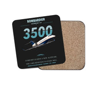 Thumbnail for Bombardier Challenger 3500 design on black 1 piece coaster