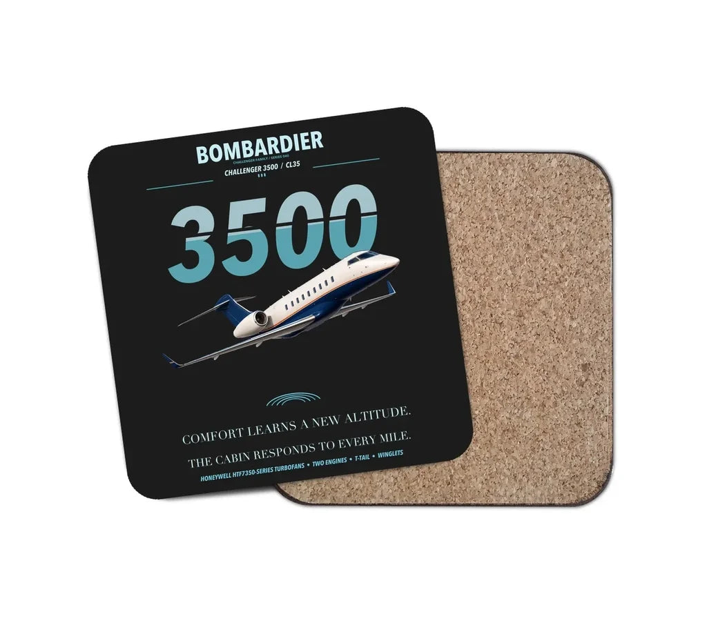 Bombardier Challenger 3500 design on black 1 piece coaster