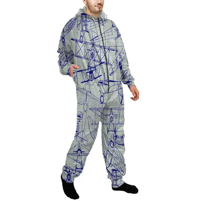 Amazing Drawings of Old Aircrafts Jumpsuit for Men & Women aviation design on soft cotton blend jumpsuit.