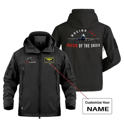 Boeing 747 Queen of the Skies Military Jackets (Customizable) aviation design printed on heavy cotton shell with field-style.