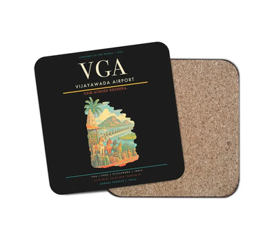 Vijayawada Airport (VGA) design on black 1 piece coaster