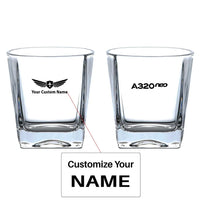 Thumbnail for A320neo & Text aviation design on whiskey glass, crystal-clear premium glassware.