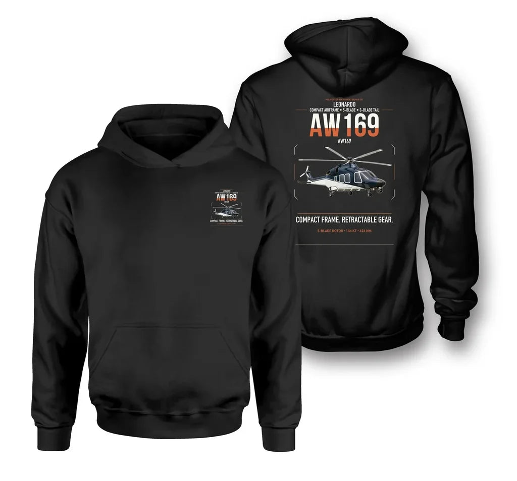 Leonardo AW169 design on black double-side hoodie, double-side print