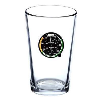 Airspeed Indicator Beer & aviation design on beer water glass, versatile drinkware.
