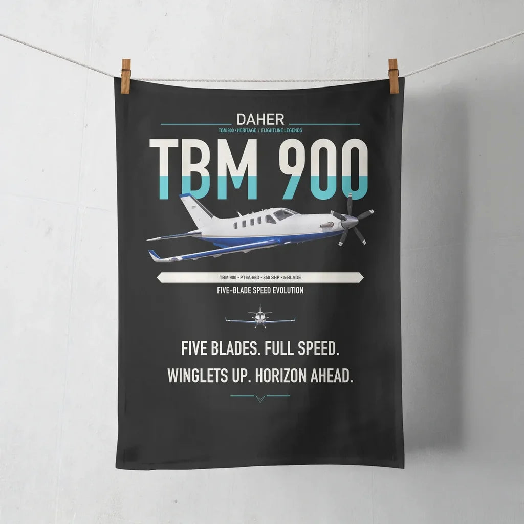 Daher TBM 900 design on black towel