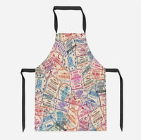 Thumbnail for Passport Stamps aviation design on durable cotton blend kitchen apron.