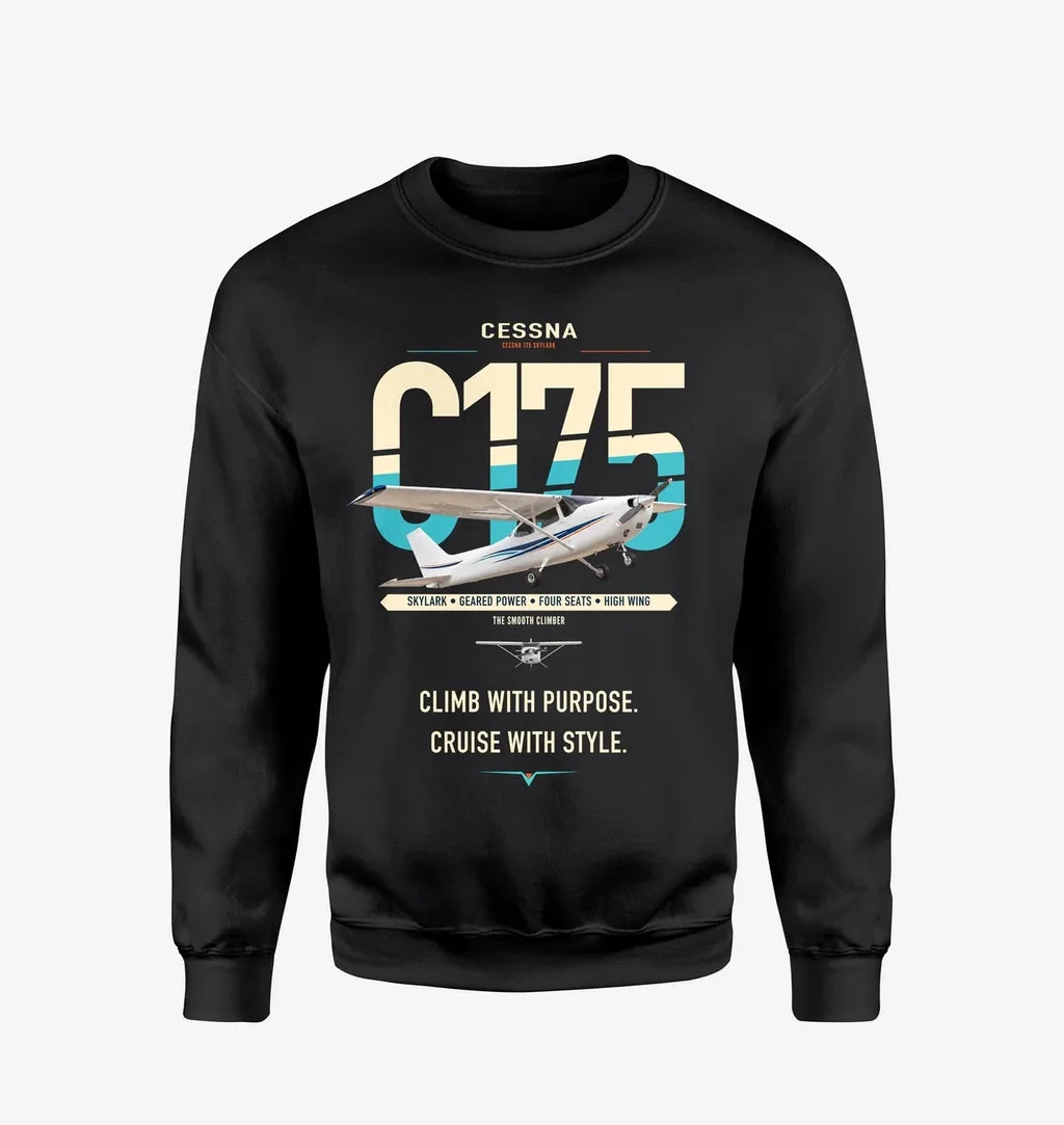 Cessna 175 Skylark design on black sweatshirt