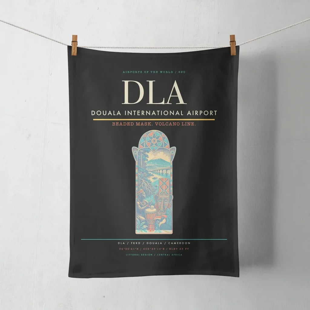 Douala International Airport (DLA) design on black towel