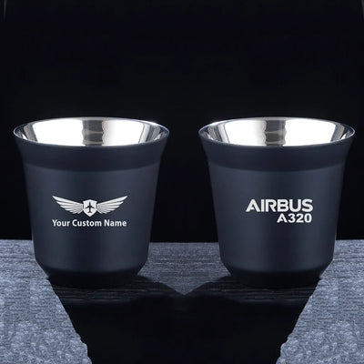 Airbus A320 & Text aviation design on double-wall coffee mug, vacuum-insulated double-wall.