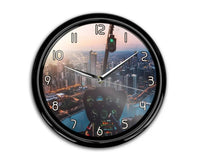 Thumbnail for Amazing City View from Helicopter Cockpit aviation themed wall clock, premium wood and metal.