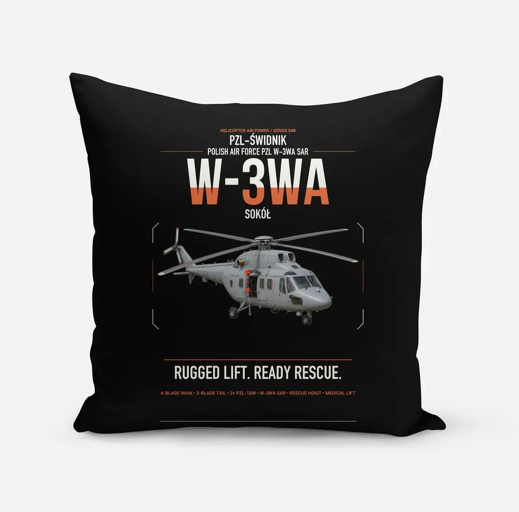 PZL-Świdnik W-3WA Sokół design on black pillow