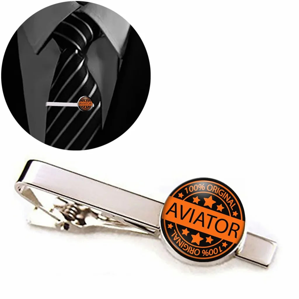 100 Original aviation-themed tie clip, polished stainless steel.