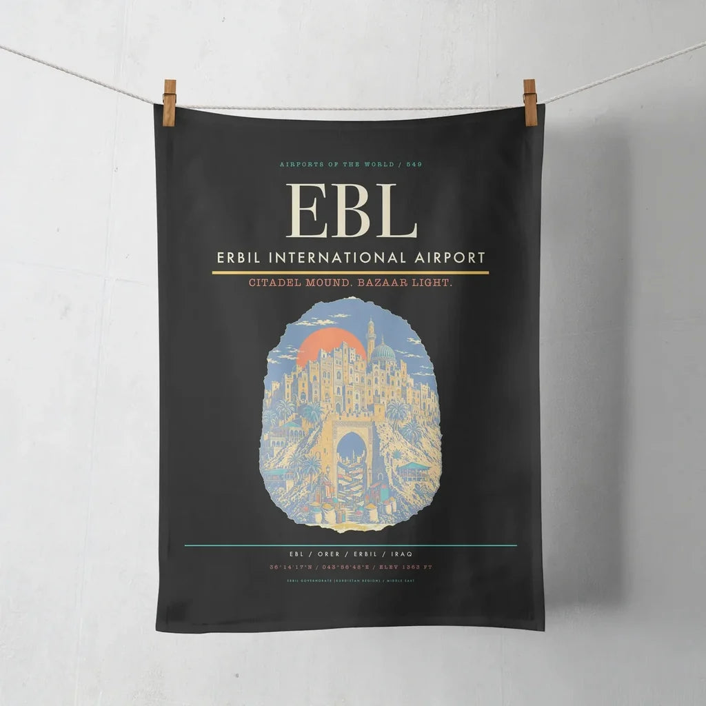 Erbil International Airport (EBL) design on black towel