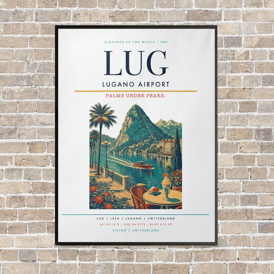 Lugano Airport LUG vertical canvas print - framed - white background