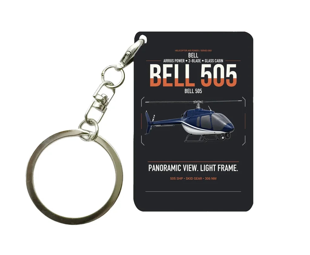 Bell 505 design on black designed key chain, double-side print