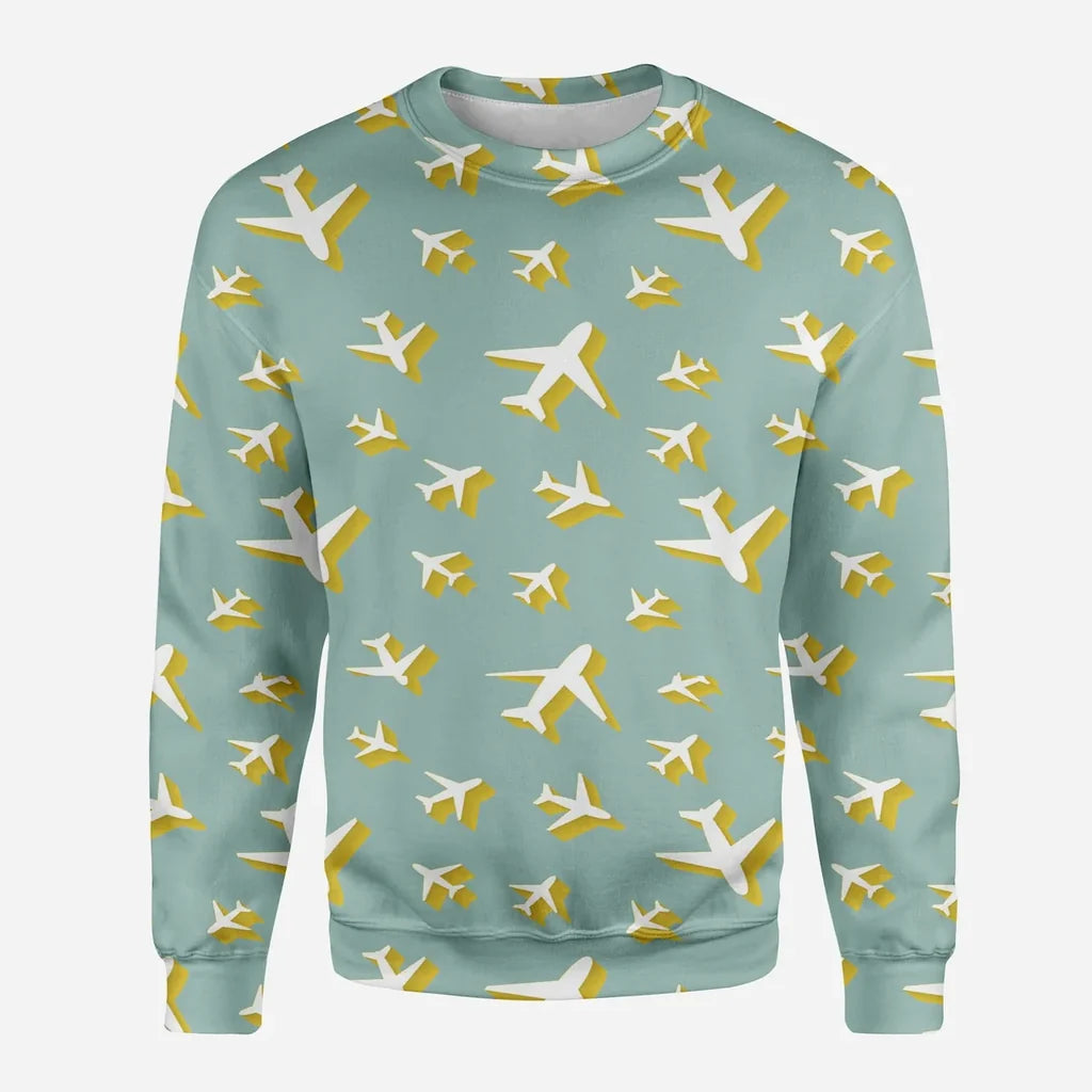 Mixed Size Airplanes aviation design printed on soft cotton blend 3D sweatshirt.