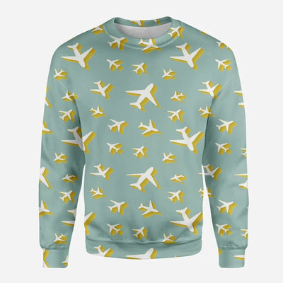 Mixed Size Airplanes aviation design printed on soft cotton blend 3D sweatshirt.