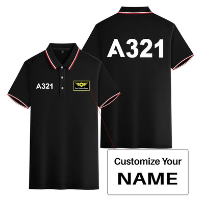 Airbus A321 Flat Text Stylish Polo T-Shirts (Double-Side) aviation design printed on soft cotton stylish double-side polo.
