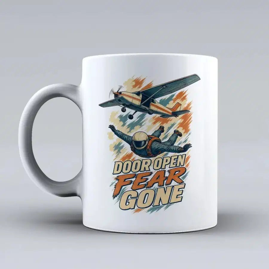 568 - Door Open Fear Gone - Mug design on white signal