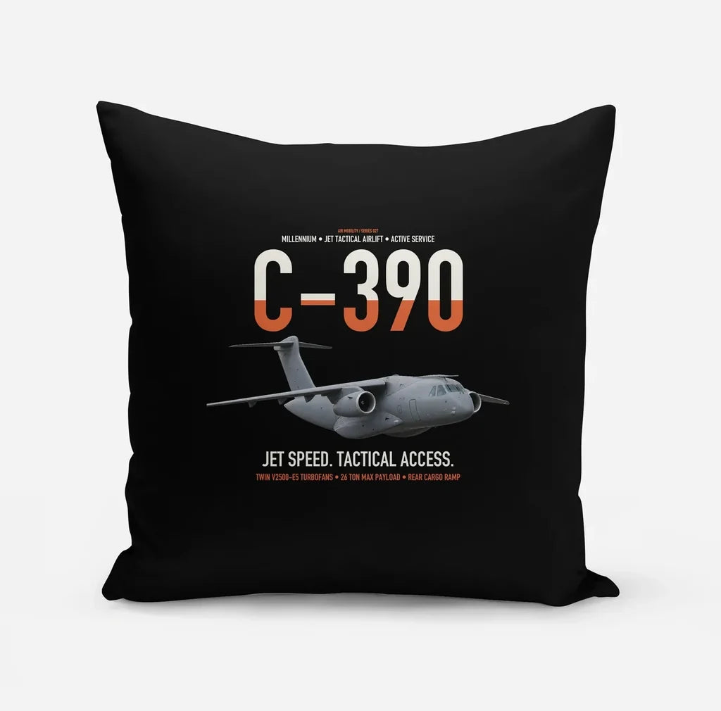 C-390 Millennium design on black pillow