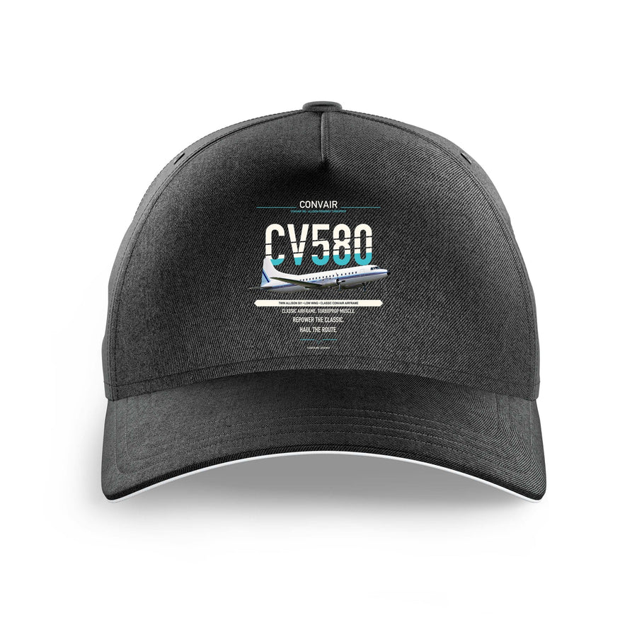 Convair 580 design on black printed hat