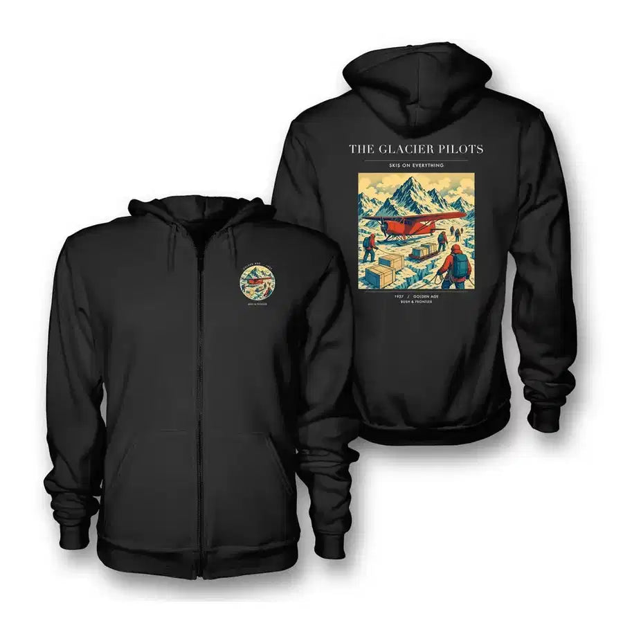 VINTAGE G4028 - The Glacier Pilots - Premium Zipped Hoodie design on black