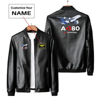 Thumbnail for Airbus A380 Love at first flight PU aviation design printed on genuine leather with quilted lining leather jacket.