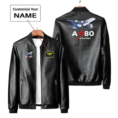 Airbus A380 Love at first flight PU aviation design printed on genuine leather with quilted lining leather jacket.