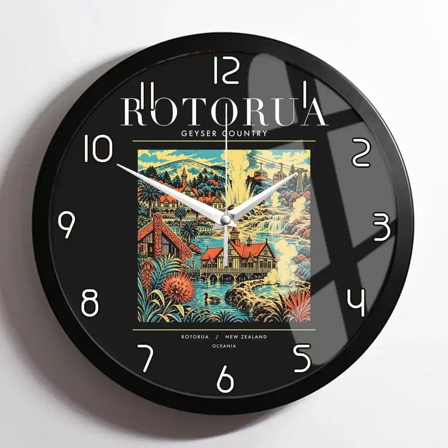 ROTORUA - Poster - Wall Clock Framed - Black
