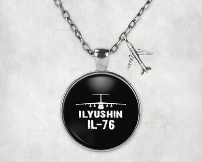 Side view of ILyushin IL-76 & Plane aviation necklace in stainless steel, polished finish.