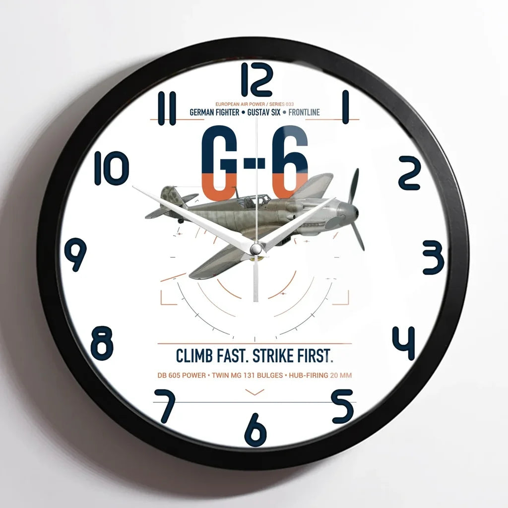 Messerschmitt Bf 109G-6 design on white framed wall clock