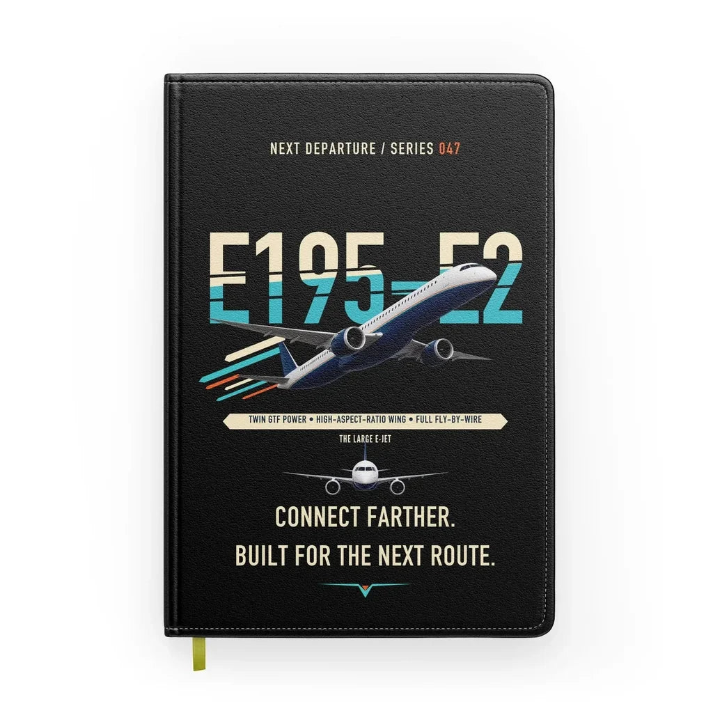 Embraer E195-E2 design on black notebook