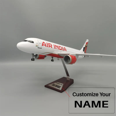 Side view of Airbus A320neo Air India Airplane Model (47CM) aviation LED model airplane in diecast metal with LED lighting.