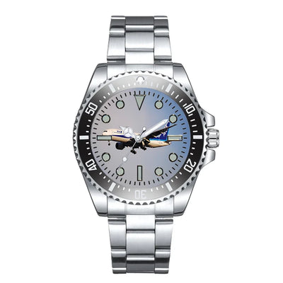 Side view of ANA's Boeing 777 Luxury Aviators aviation aviator watch in premium stainless steel, polished finish.